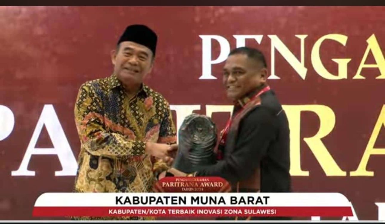 Pemerintah Kabupaten Muna Barat meraih Penghargaan Jaminan Sosial Ketenagakerjaan (Paritrana Award) 2024 Terbaik Inovasi Zona Sulawesi.