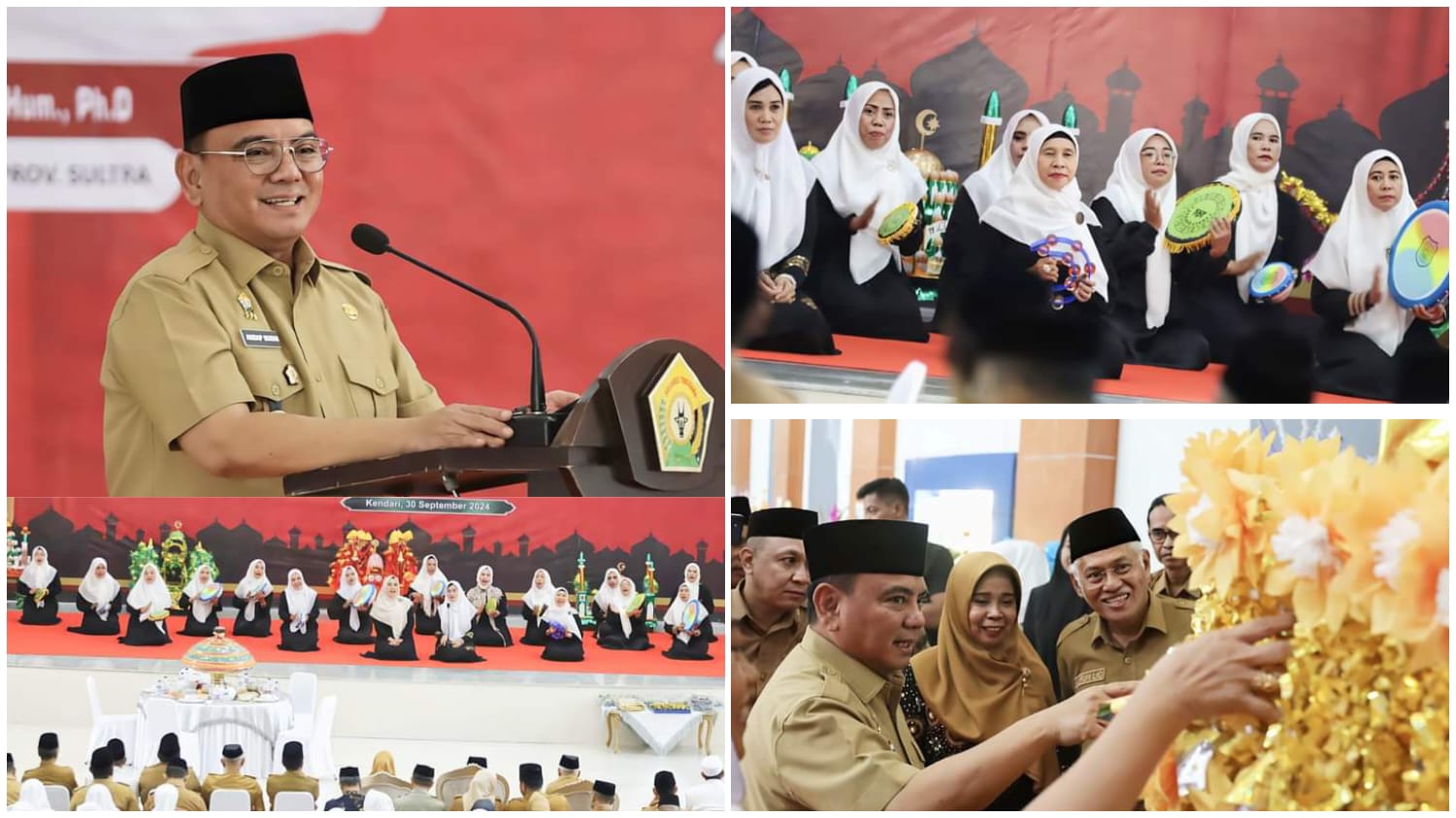 Pj Gubernur Sultra, Andap Budhi Revianto, saat menghadiri peringatan Maulid Nabi Muhammad SAW 1446 H bertempat di Aula Bahteramas, Kantor Gubernur Sultra. 