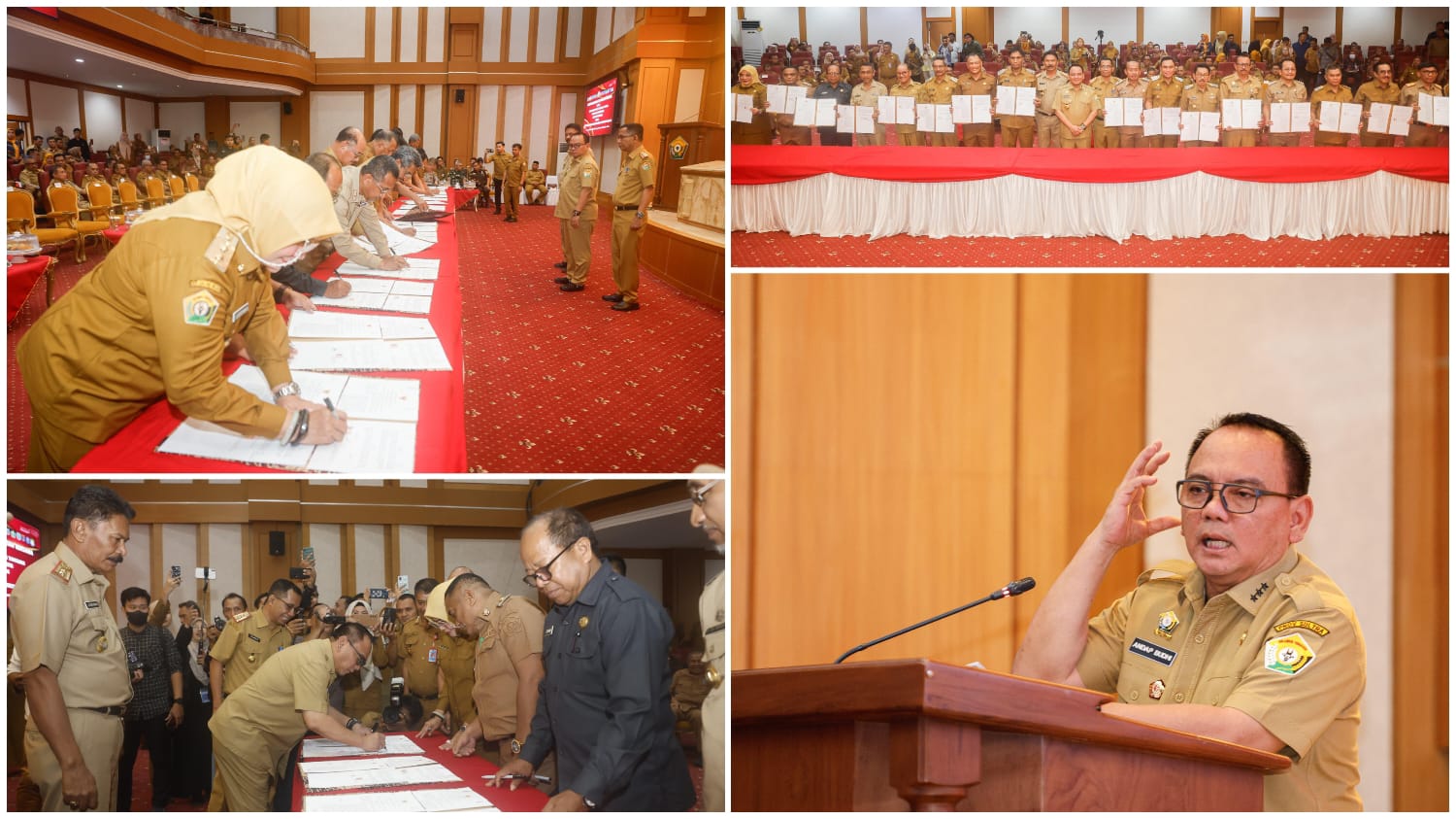 Suasana penandatanganan kesepakatan bersama 17 Kabupaten/Kota se-Sultra mengenai optimalisasi PAD sektor pajak daerah bertempat di Ruang Pola Kantor Gubernur Sultra.