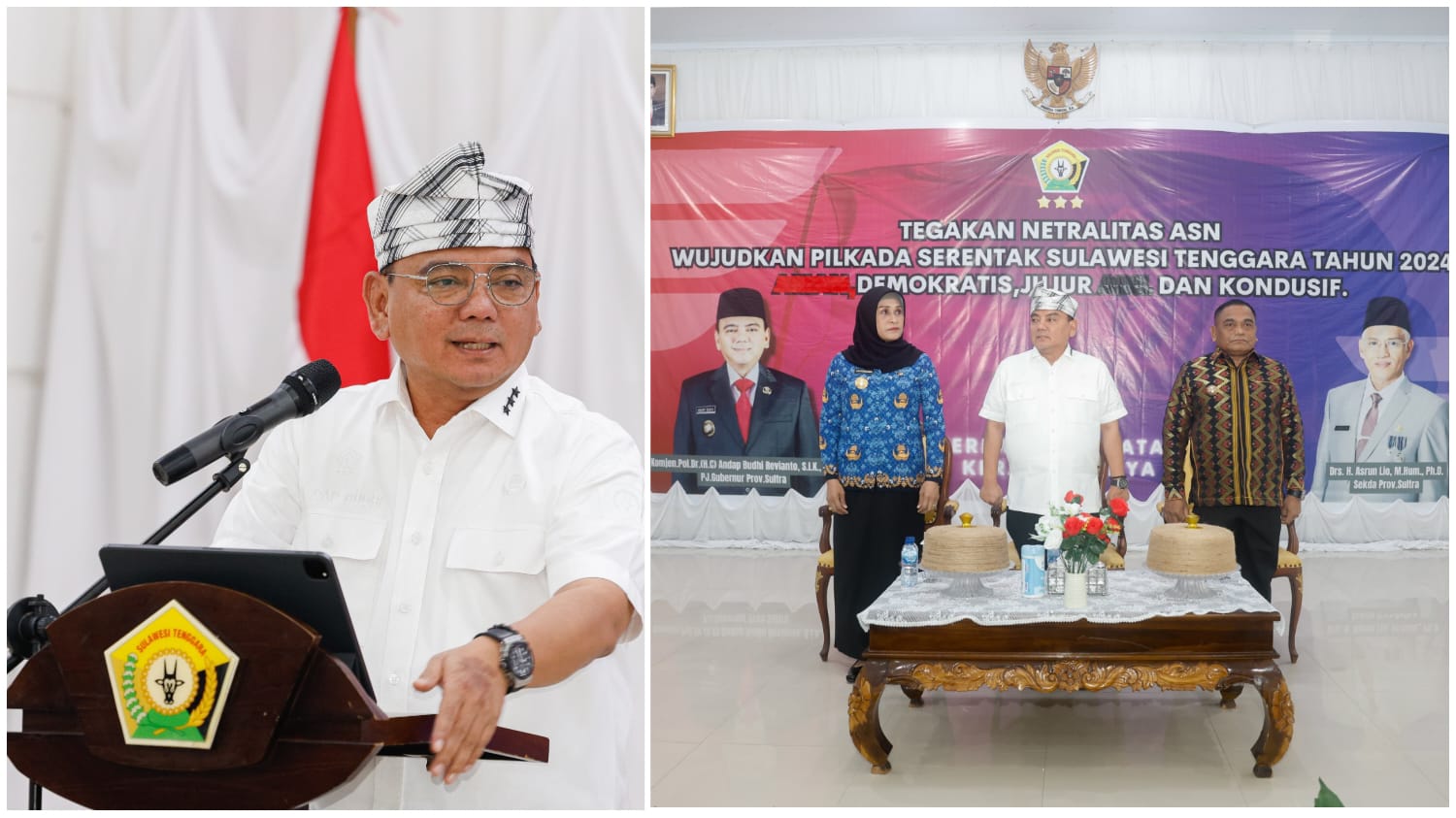 Pj Gubernur Sultra, Andap Budhi Revianto, saat melaksanakan kunker ke Kabupaten Muna di Raha, sekaligus memberikan arahan tugas Netralitas kepada ASN di Kabupaten Muna dan Muna Barat, yang diselenggarakan di Aula Galampano, Muna, Kamis (17/10).