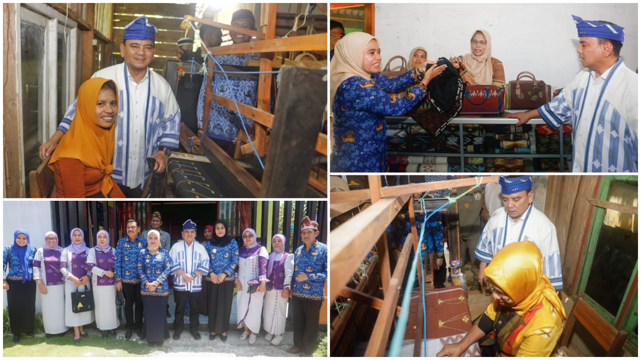 Pj Gubernur Sultra, Andap Budhi Revianto, melanjutkan agenda kunjungan kerjanya di Kabupaten Muna dengan mengunjungi Kampung Tenun Masalili.