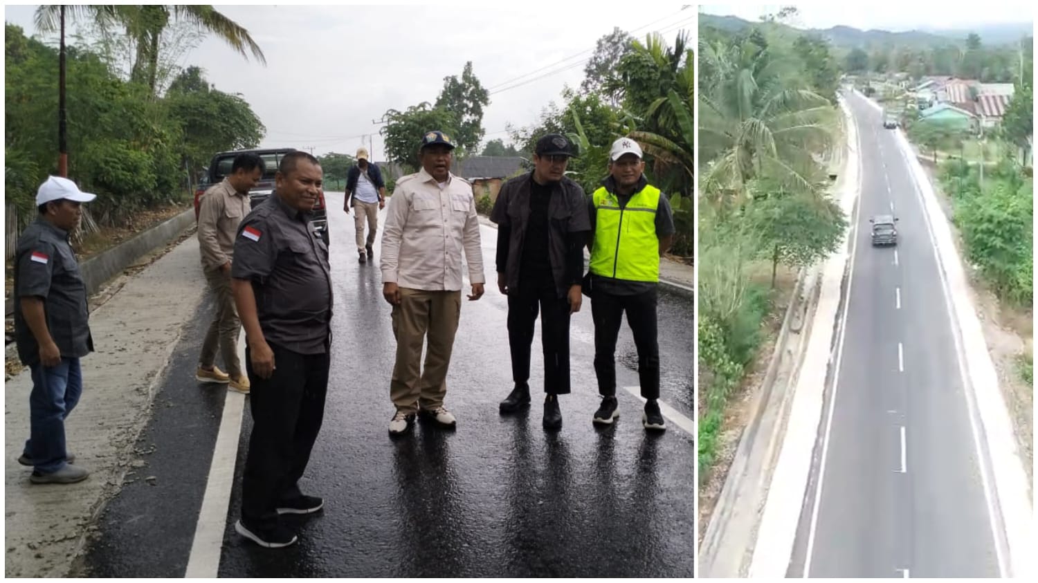 Kepala Dinas SDA dan Bina Marga Sultra, Pahri Yamsul bersama tim saat meninjau secara langsung pengerjaan ruas jalan Mataiwoi-Asinua.