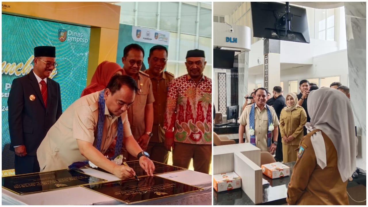 Pj Gubernur Sultra, Andap Budhi Revianto, saat meresmikan Mall Pelayanan Publik (MPP) di Kabupaten Konawe Selatan, Senin (23/12).