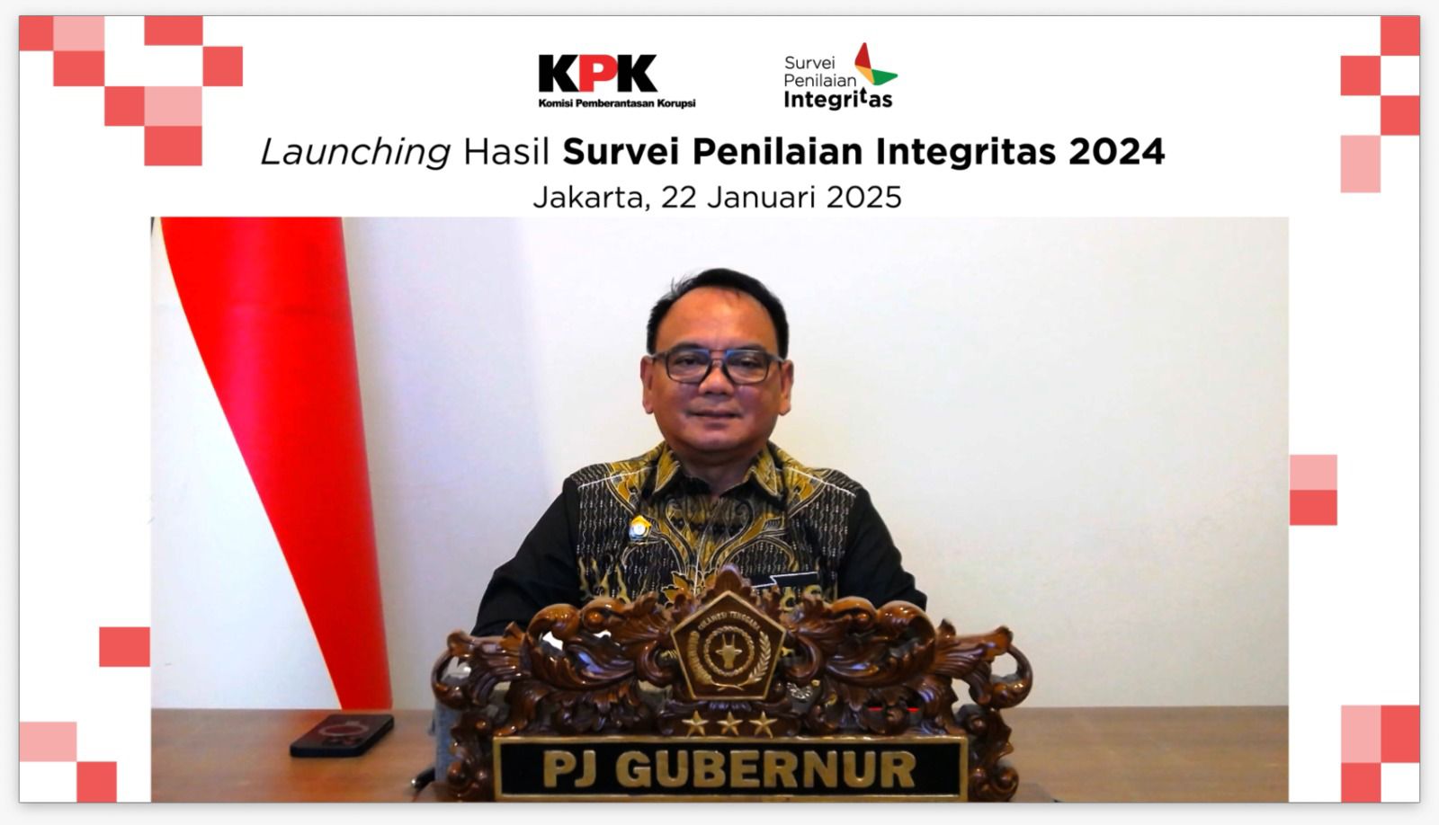 Pj Gubernur Sultra, Andap Budhi Revianto, saat menghadiri launching hasil SPI 2024 yang diselenggarakan oleh KPK secara virtual.