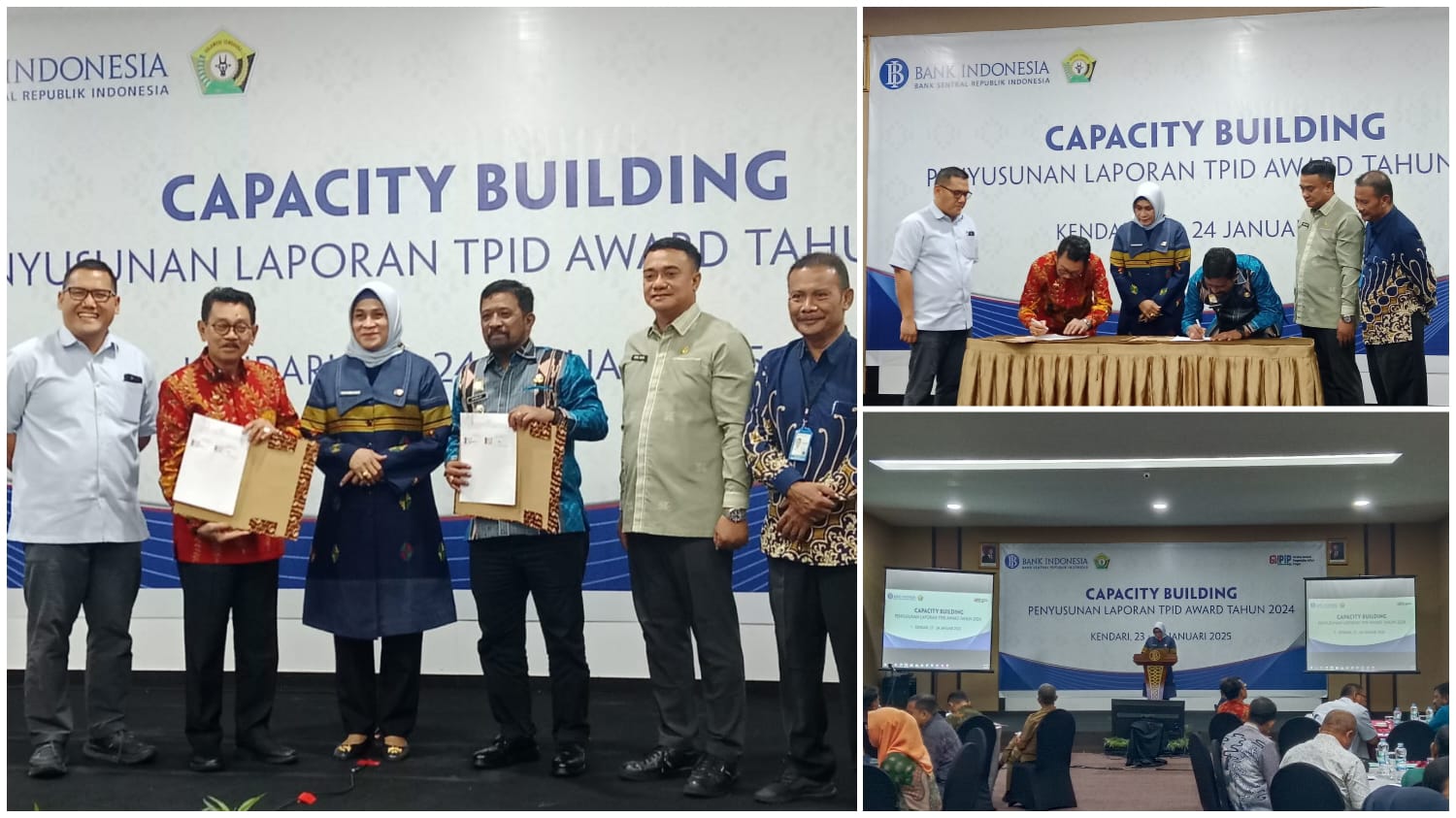 Penandatanganan Kerjasama Daerah antara Kabupaten Buton Utara dan Kabupaten Konawe pada kegiatan capacity building penyusunan laporan kinerja TPID 2024.
