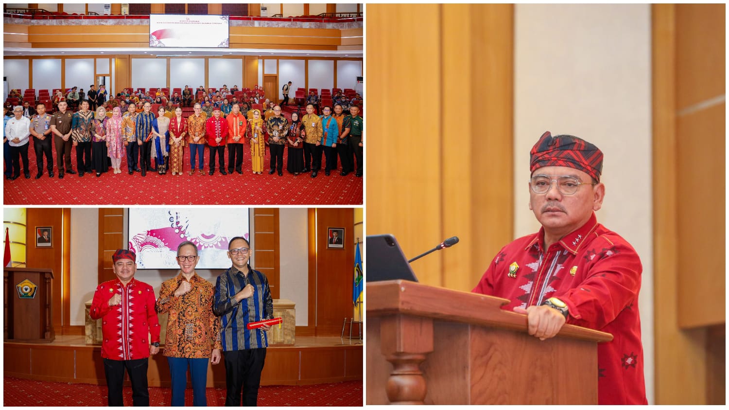 Pj Gubernur Sultra, Andap Budhi Revianto, saat menghadiri pengukuhan Kepala OJK Provinsi Sultra yang berlangsung di Ruang Pola Kantor Gubernur Sultra, Selasa (18/2).