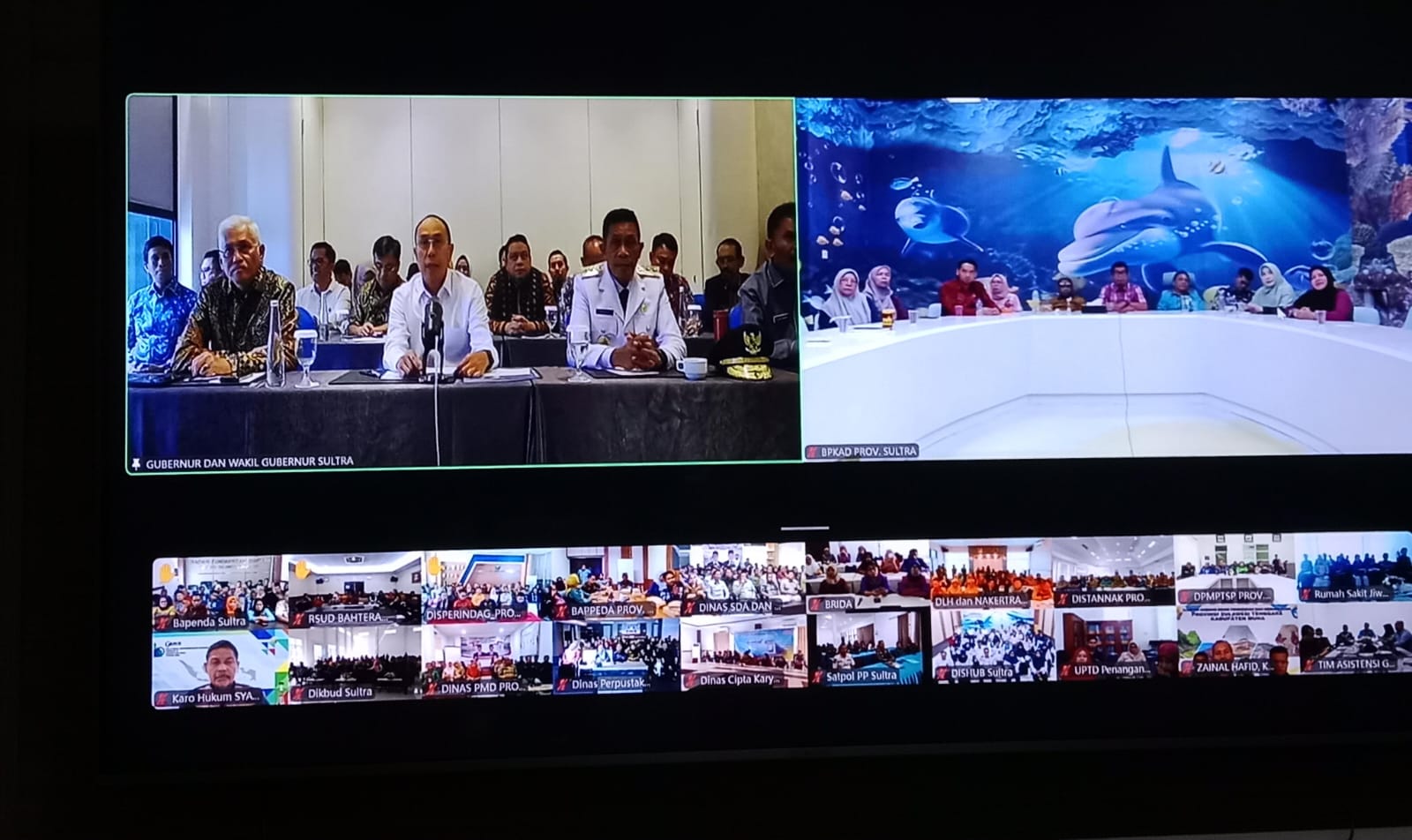 Gubernur Sultra, Andi Sumangerukka bersama Wakil Gubernur Hugua saat memimpin Rakor secara virtual yang diikuti oleh seluruh OPD Pemprov Sultra.