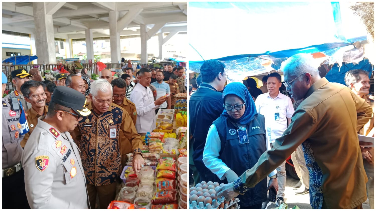 Sekda Sultra Asrun Lio bersama TPID saat menggelar sidak ke sejumlah pasar tradisional, distributor bahan pokok, serta retail modern di Kota Kendari, Selasa (25/2)