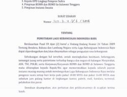 Gubernur Sulawesi Tenggara Terbitkan Surat Edaran Pemutaran Lagu Kebangsaan Indonesia Raya