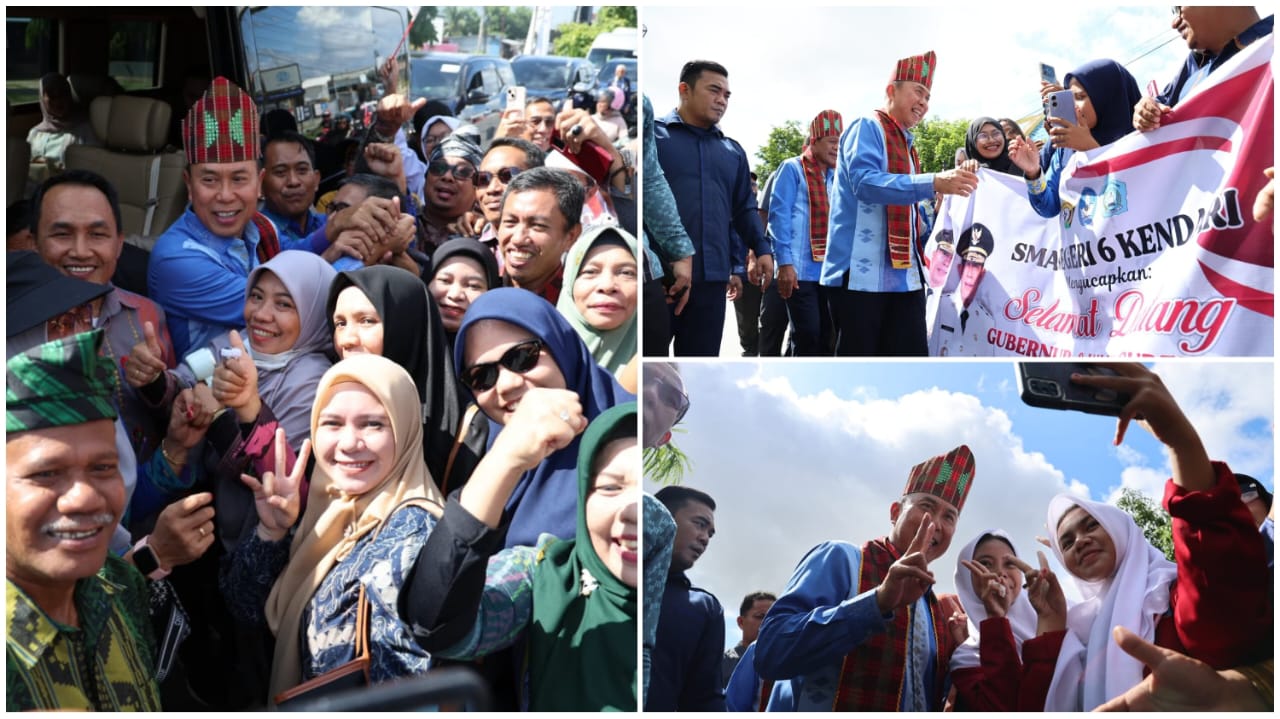 Ribuan siswa dan guru antusias menyambut kedatangan Gubernur Andi Sumangerukka dan Wagub Hugua.