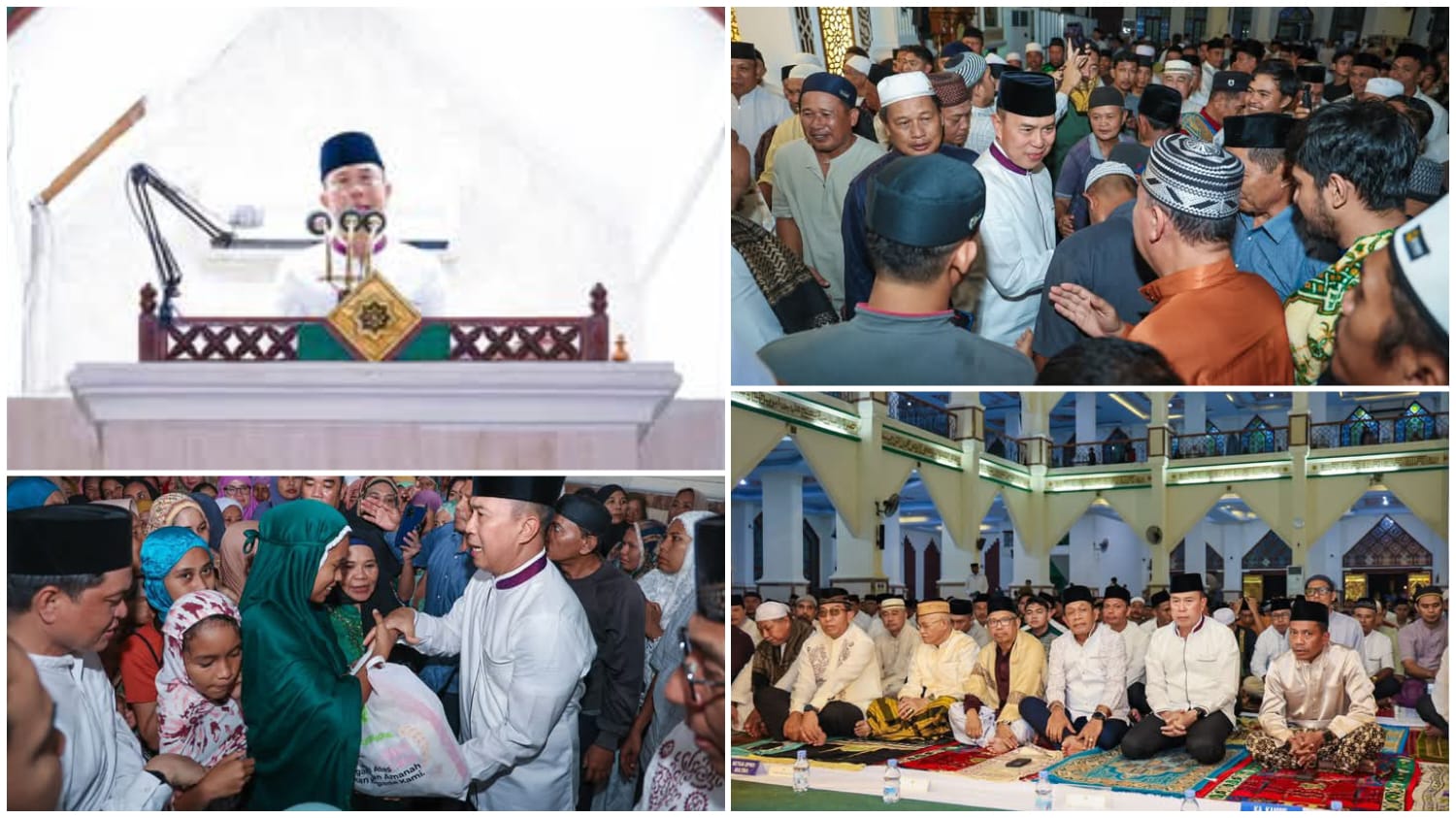 Gubernur Sultra, Andi Sumangerukka bersama Wakil Gubernur Hugua, saat melaksanakan sholat Isya dan tarawih berjamaah di Masjid Raya Al-Kautsar Kendari. (FOTO: Biro Adpim Sultra)