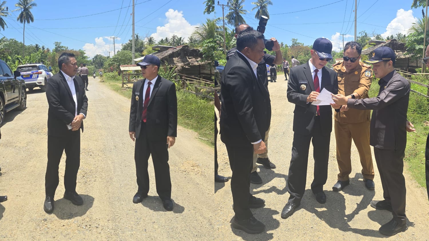 Kepala Dinas SDA dan Bina Marga Sultra, Pahri Yamsul (kiri) bersama Gubernur Sultra Andi Sumangerukka saat mengecek kondisi jalan di Konawe Selatan.