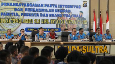 Penerimaan Terpadu Anggota Polri T.A 2025, Polda Sultra Tanda Tangani Pakta Intergritas dan Pengambilan Sumpah