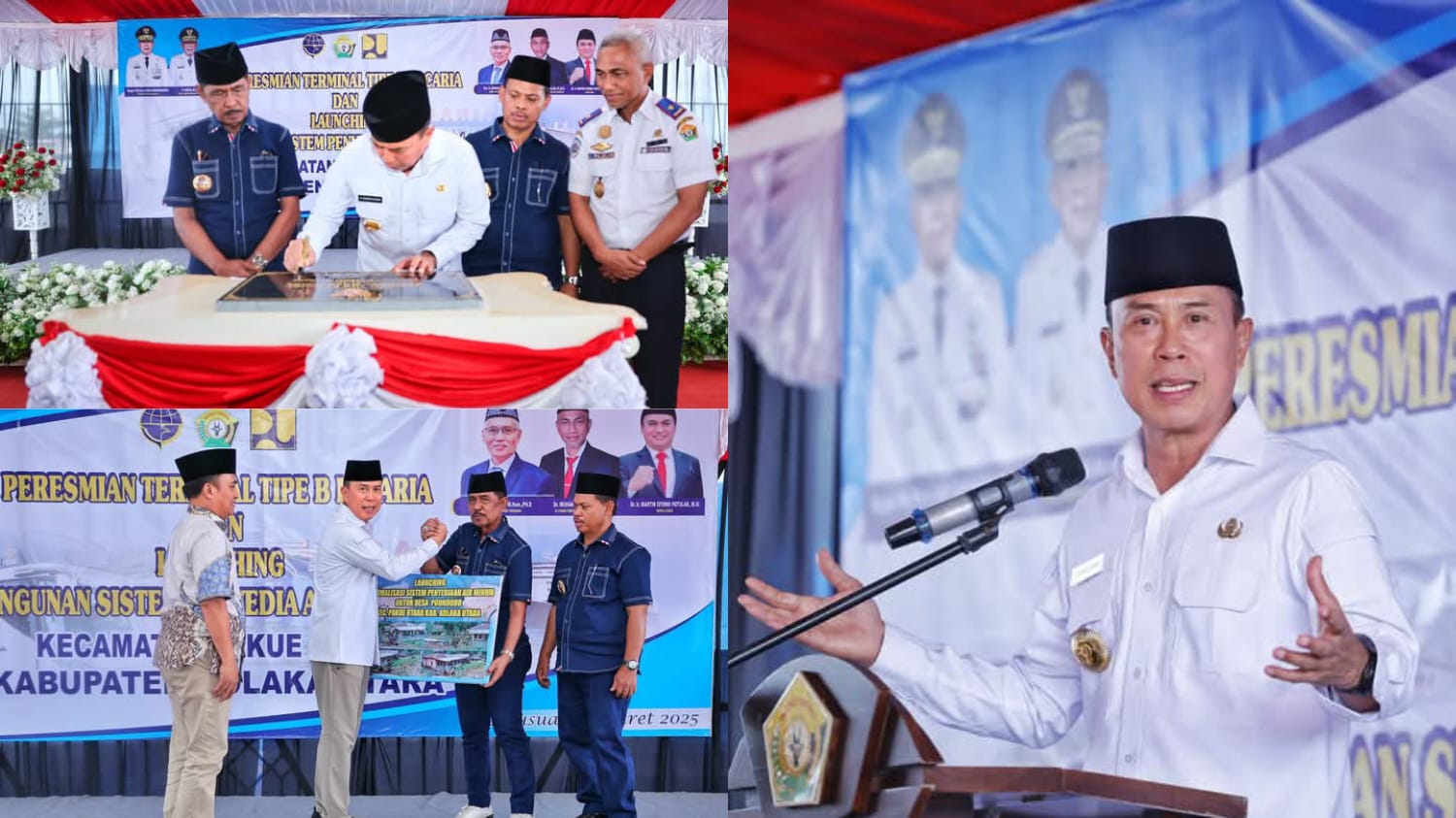 Gubernur Sultra, Mayjen TNI (Purn) Andi Sumangerukka, saat meresmikan Terminal Tipe B Lacaria dan peluncuran Sistem Penyediaan Air Minum (SPAM) di Kecamatan Pakue Utara, Kabupaten Kolaka Utara.