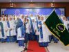 Proses pelantikan Pengurus Wilayah Badan Kontak Majelis Taklim (PW BKMT) Provinsi Sultra periode 2025-2030.