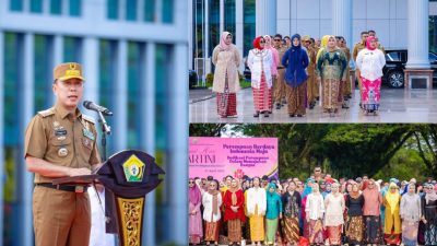 Gubernur Sultra, Mayjen TNI (Purn) Andi Sumangerukka, saat memimpin apel Peringatan Hari Kartini Tahun 2025, bertempat di lapangan upacara Kantor Gubernur Sultra.