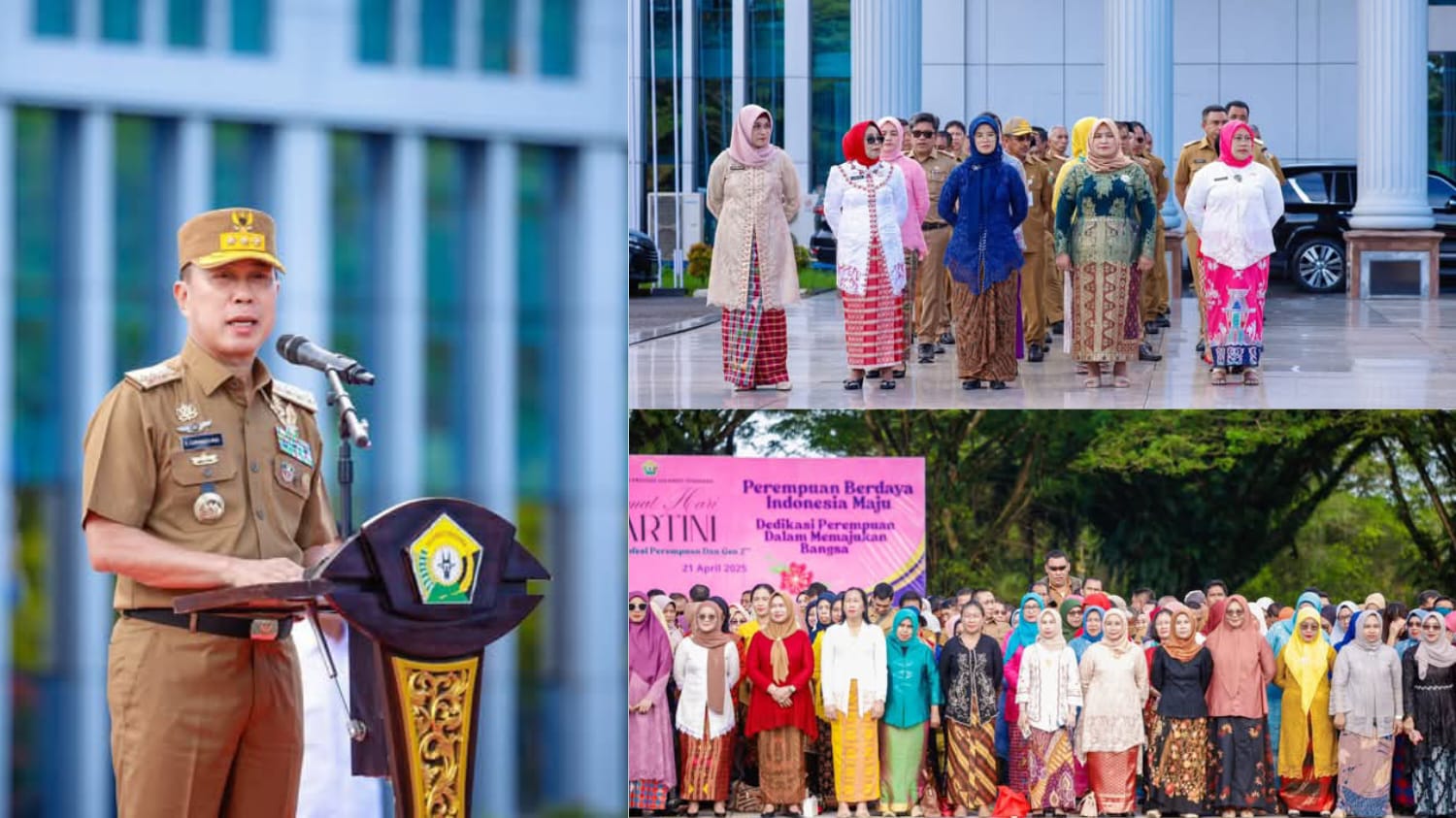 Gubernur Sultra, Mayjen TNI (Purn) Andi Sumangerukka, saat memimpin apel Peringatan Hari Kartini Tahun 2025, bertempat di lapangan upacara Kantor Gubernur Sultra.