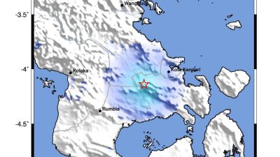 Gempabumi Tektonik M3,4 Guncang Konawe Selatan dan Kendari