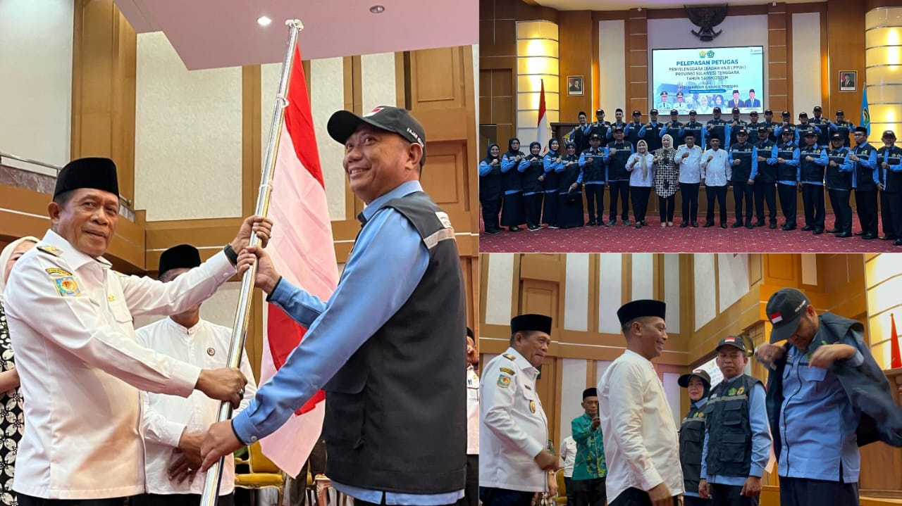 Wagub Sultra, Hugua, secara resmi melepas keberangkatan 41 petugas haji tahun 2025 asal Sultra bertempat di ruang pola Kantor Gubernur Sultra, Rabu (30/4).