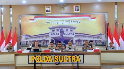 Polda Sultra Ikuti Rakernis Gabungan Empat Divisi Mabes Polri Secara Virtual di Aula Dachara