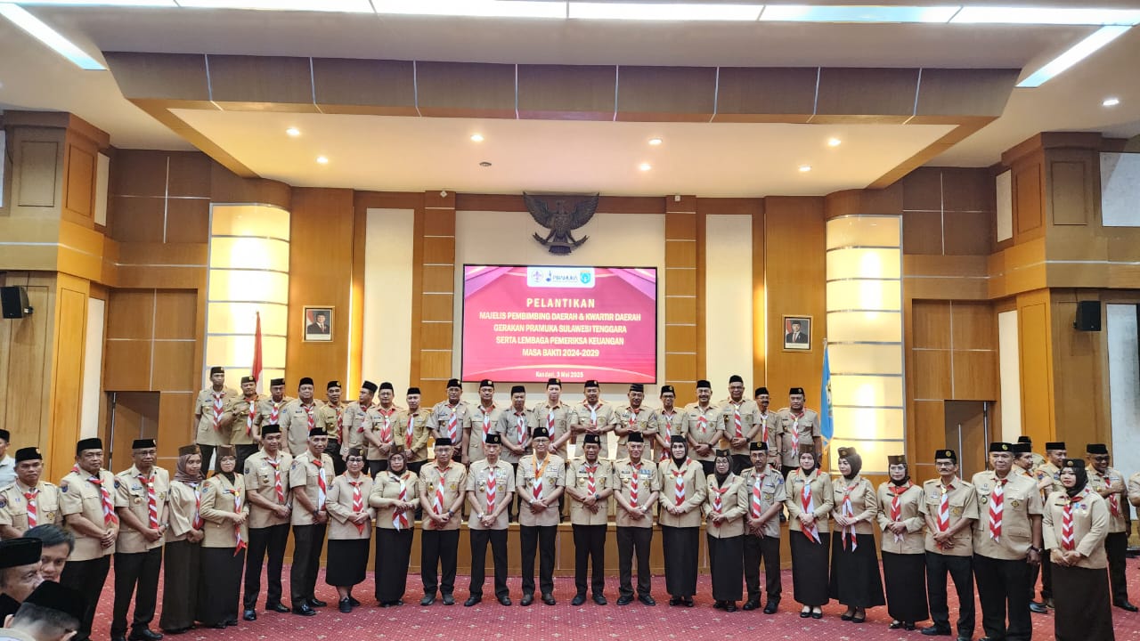 Suasana Pelantikan Majelis Pembimbing Daerah dan Kwartir Daerah (Mabida dan Kwarda) Gerakan Pramuka Sultra Periode 2024-2029, Sabtu (3/5) di Kendari, oleh Ketua Kwartir Nasional Gerakan Pramuka Kakak Komisaris Jenderal Polisi Purnawiran Drs. Budi Waseso.