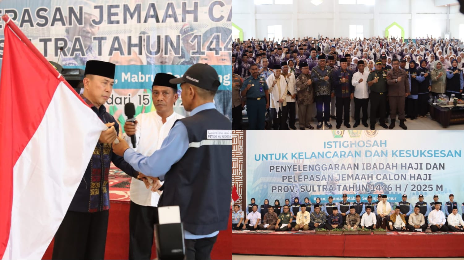 Gubernur Sultra, Andi Sumangerukka, saat melepas secara resmi JCH asal Sultra yang akan berangkat ke Tanah Suci tahun 2025.
