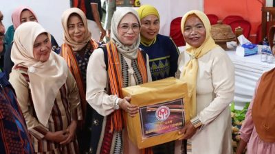 Ketua Dekranasda Sultra, Arinta Andi Sumangerukka, saat melakukan kunjungan kerja ke Desa Masalili, Kecamatan Kontunaga, Kabupaten Muna.