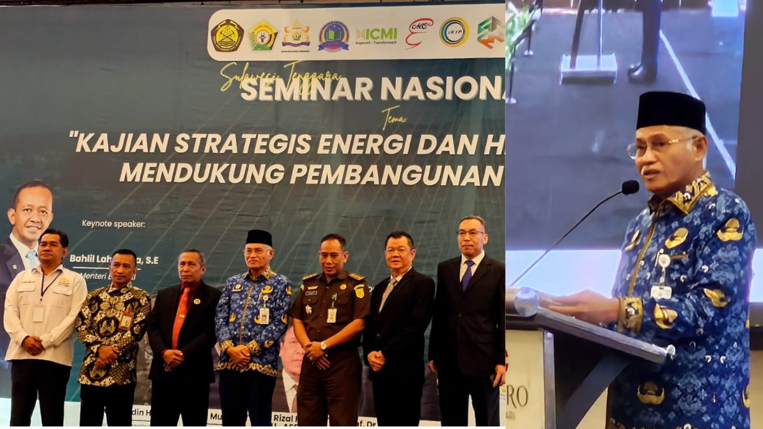 Mewakili Gubernur, Mayjen TNI (Purn) Andi Sumangerukka, Sekda Sultra, Drs H Asrun Lio MHum PhD saat membuka secara resmi Seminar Nasional Kajian Strategis Energi dan Hilirisasi dalam Mendukung Pembangunan Nasional, Selasa (20/5), di Kendari.