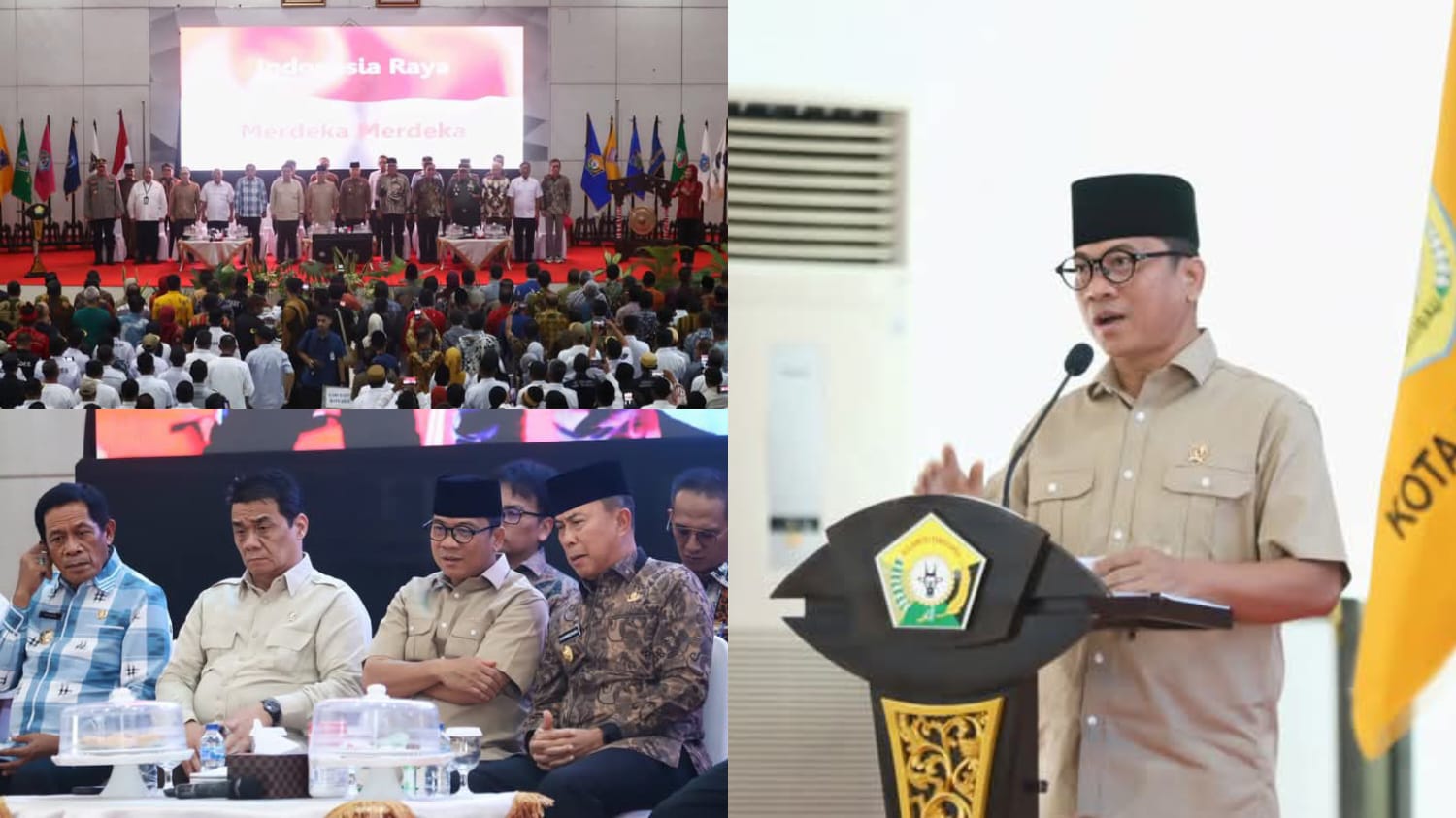 Mendes PDTT RI, Yandri Susanto, Wakil Menteri Ahmad Riza Patria didampingi Gubernur Sultra Andi Sumangerukka, Wakil Gubernur Hugua, saat menghadiri peluncuran dan dialog percepatan pembentukan koperasi desa dan kelurahan merah putih turut serta dihadiri para bupati dan wali kota se-Sultra, serta kepala desa dan lurah se-Sultra bertempat di Aula Bahteramas, Kantor Gubernur Sultra, Minggu (25/5).