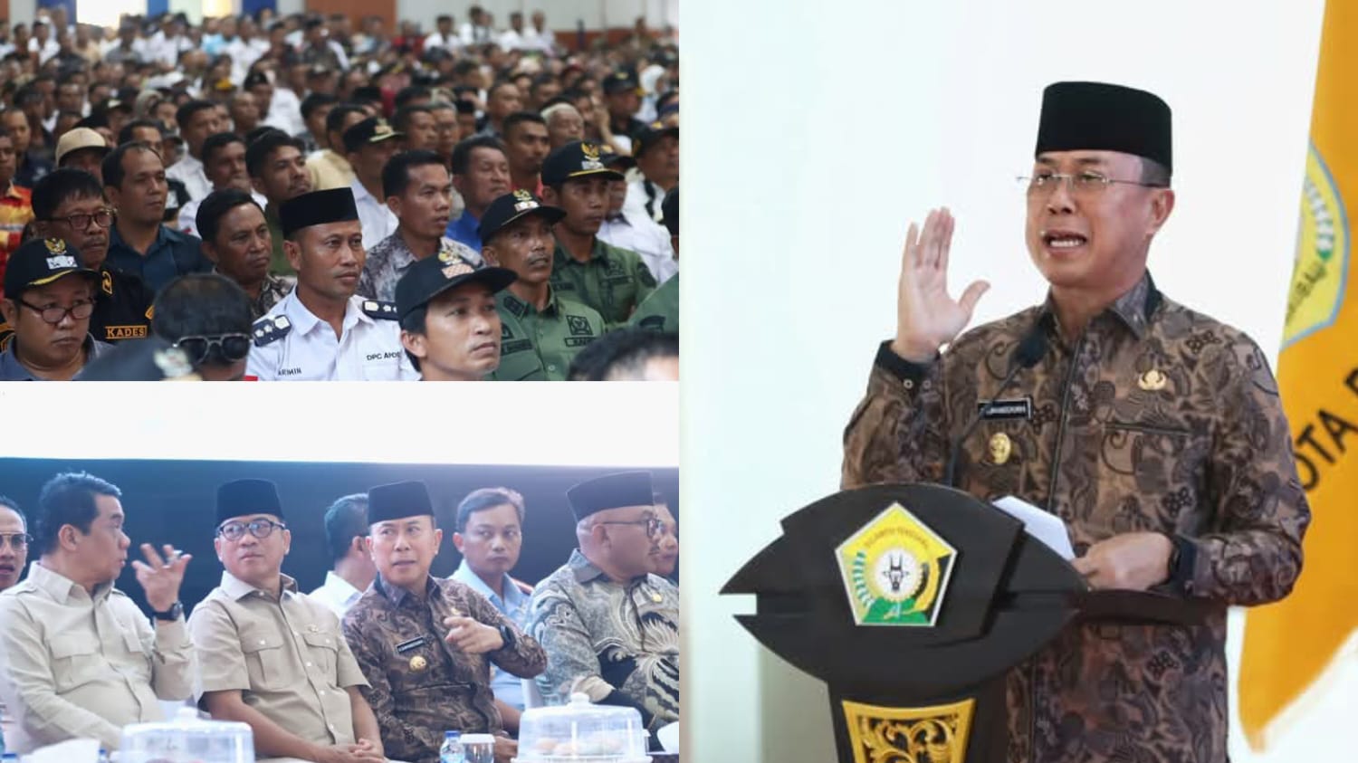 Gubernur Andi Sumangerukka, saat memberikan sambutan peluncuran dan dialog percepatan pembentukan koperasi desa dan kelurahan merah putih bertempat di Aula Bahteramas, Kantor Gubernur Sultra, Minggu (25/5).