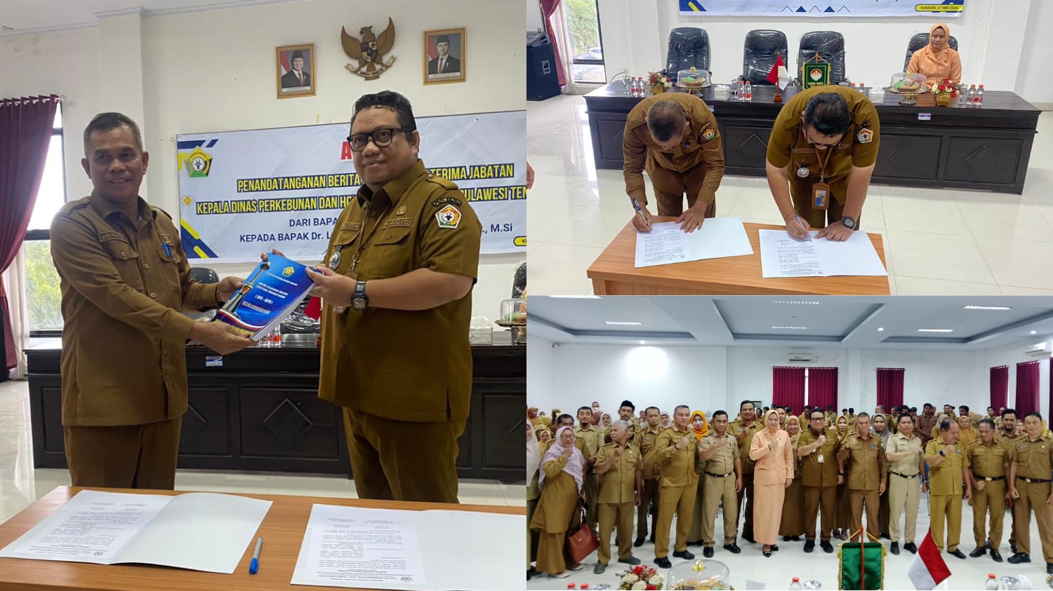 Dinas Perkebunan dan Hortikultura Sultra saat melaksanakan Sertijab Kepala Dinas, dari pejabat lama La Haruna kepada pejabat baru La Ode Muhammad Rusdin Jaya, berlangsung di Aula Dinas Perkebunan dan Hortikultura Sultra pada Selasa (27/5).