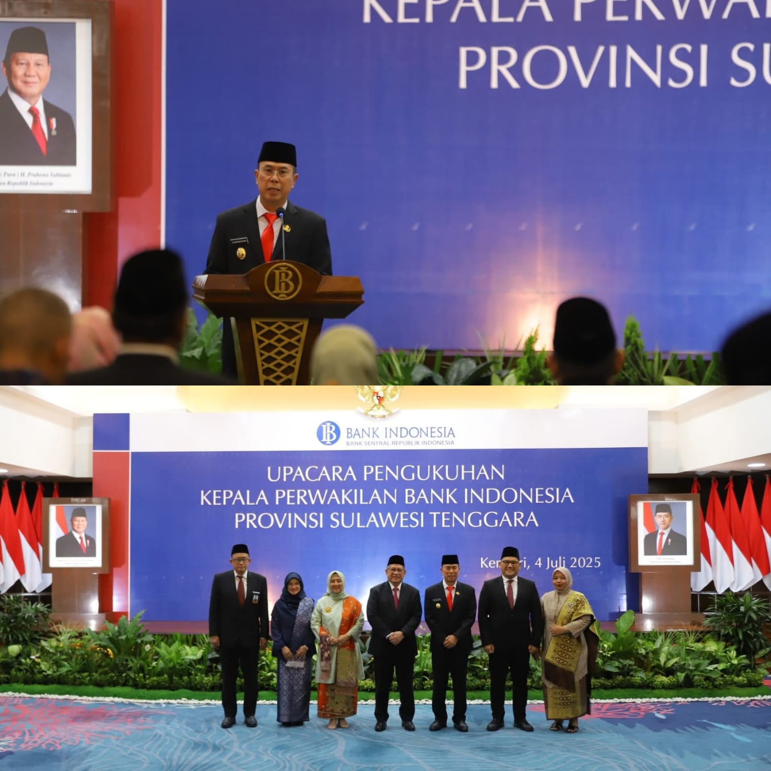 Gubernur Sultra, Mayjen TNI (Purn) Andi Sumangerukka (ASR) saat menghadiri upacara pengukuhan Kepala BI Sultra yang berlangsung di Aula Wakatobi, Gedung KPw BI Sultra, pada Kamis (4/7). (Dok. Istimewa)