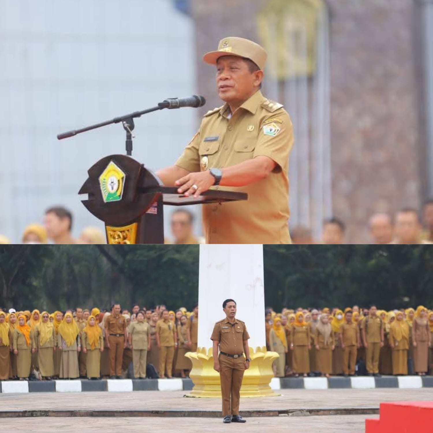 Wagub Sultra, Hugua, saat memimpin apel gabungan ASN lingkup Pemprov Sultra bertempat di Lapangan Kantor Gubernur, Senin (7/7). (Dok. Istimewa) 