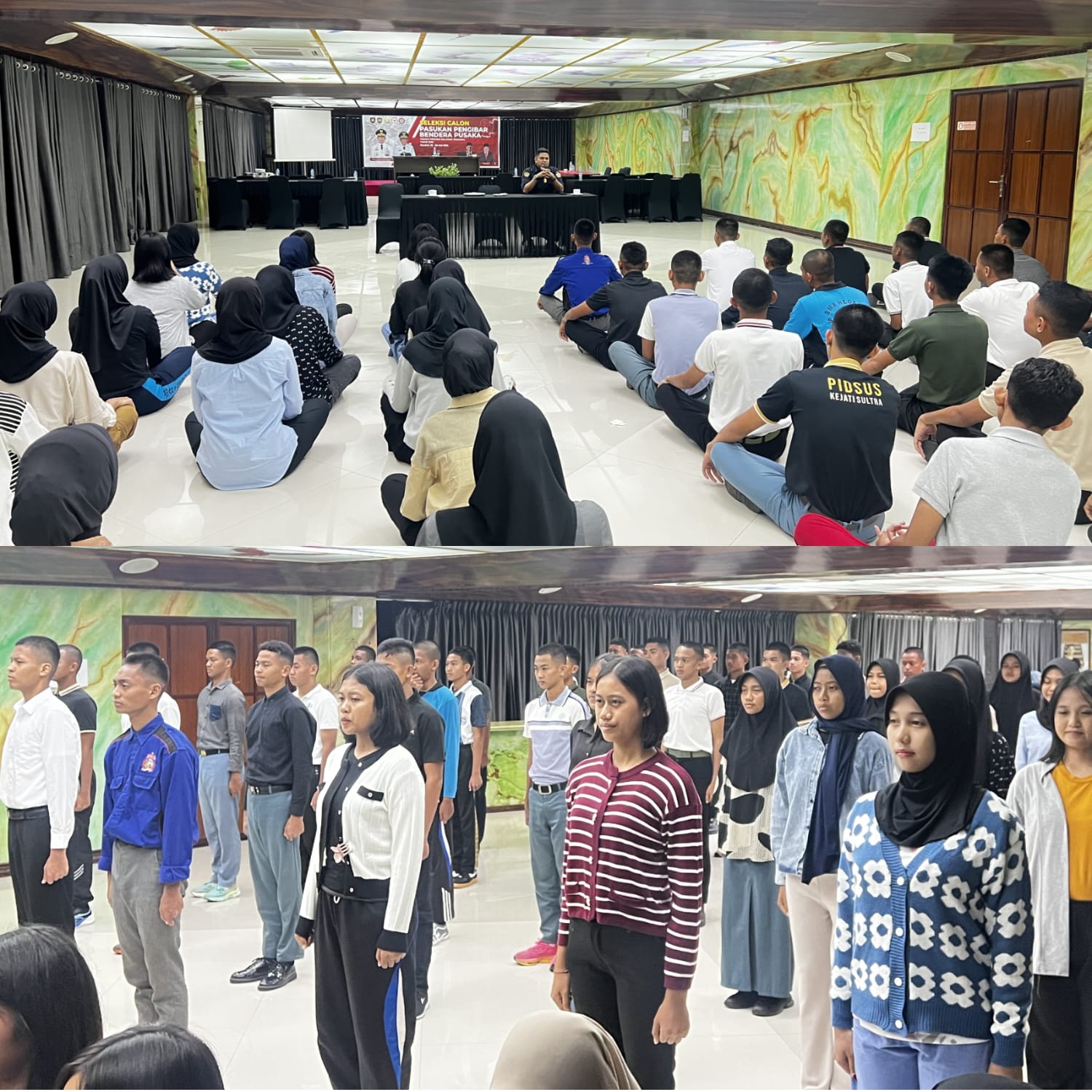 Kabid Ideologi, Wawasan Kebangsaan dan Karakter Bangsa Badan Kesbangpol Sultra, Laode Muh Al Basyir, pada saat memberikan pengarahan pada seleksi Paskibraka tingkat Provinsi Sultra tahun 2025. (Dok. Istimewa)