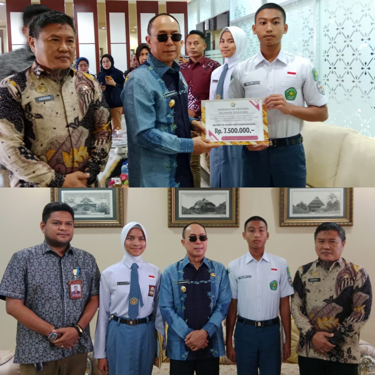 Gubernur Sultra, Andi Sumangerukka, secara resmi melepas keberangkatan Muhammad Faiq Alimuddin dari Kota Kendari dan Waode Alika Zea Chanidya dari Kabupaten Muna Barat, mewakili Sultra dalam pemusatan diklat Paskibraka Nasional 2025 bertempat di Bandara Haluoleo Kendari, Jumat (11/7). (FOTO: FAYSAL/MS)