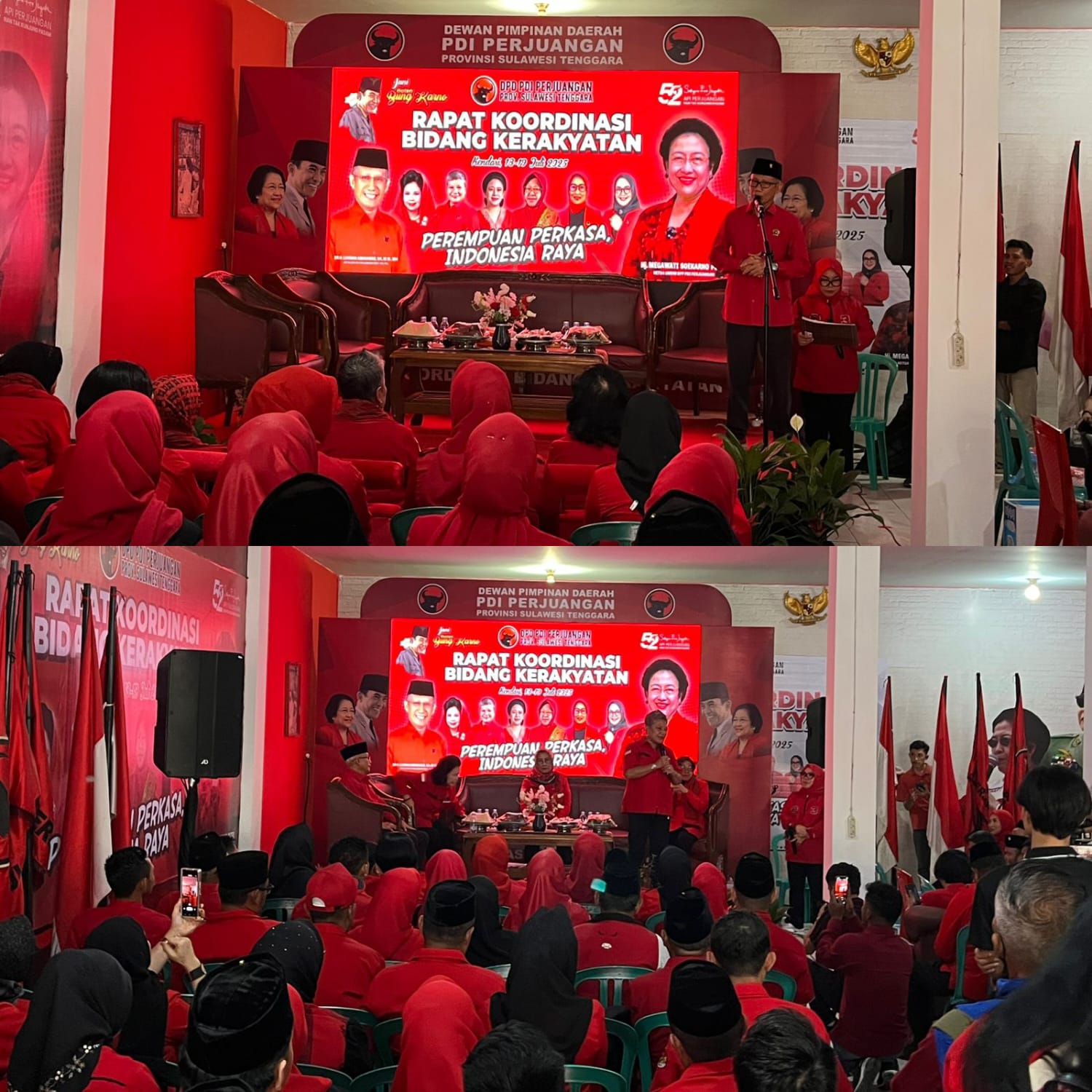 Rapat Koordinasi (Rakor) Bidang Kerakyatan di Kantor DPD PDI Perjuangan Sultra dengan menghadirkan sejumlah tokoh penting dari DPP PDI Perjuangan, Jumat (18/7). (FOTO: FAYSAL/MS)