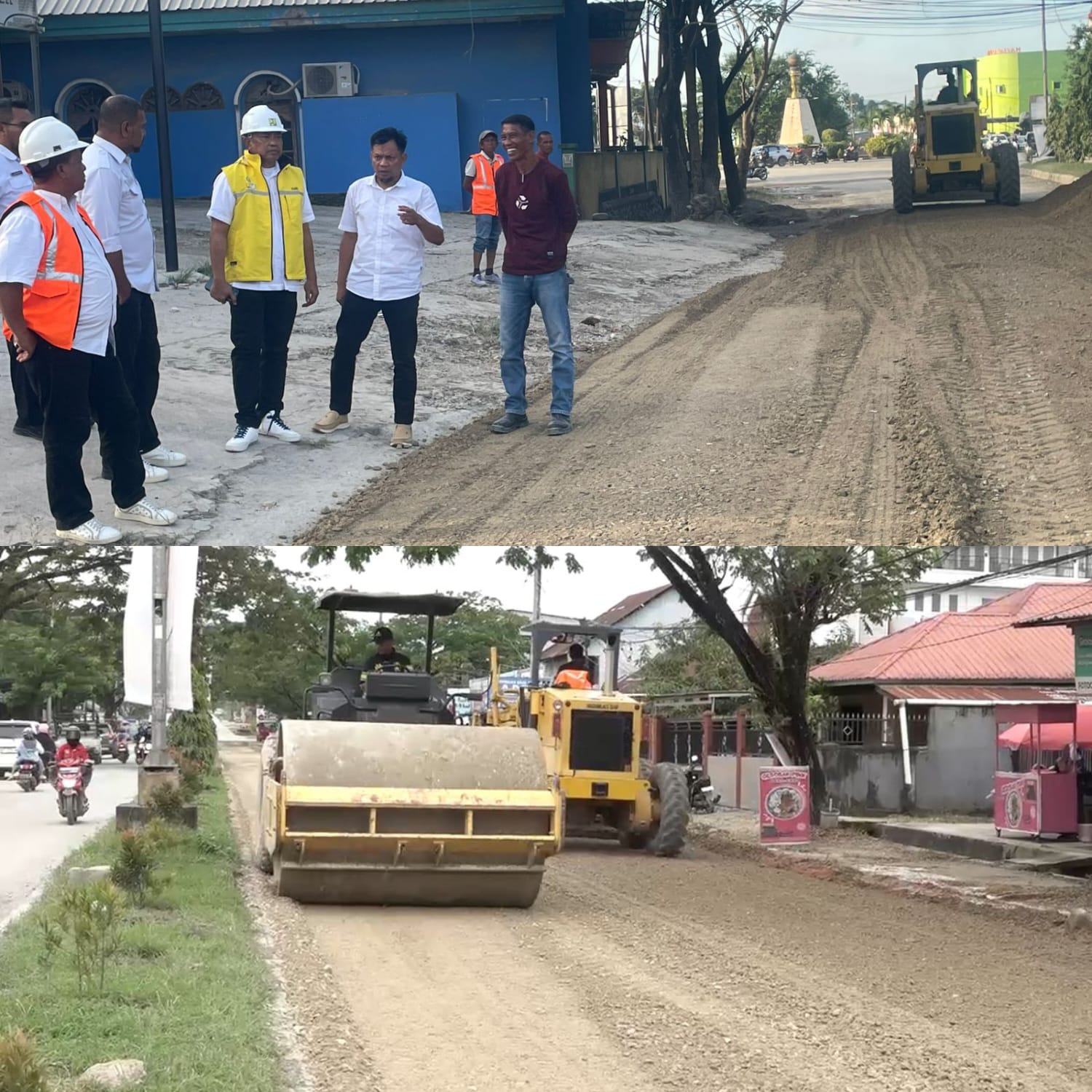 Kepala Dinas SDA dan Bina Marga Sultra, Pahri Yamsul, bersama tim meninjau langsung proses pengerjaan Jalan Katamso Baruga di Kota Kendari.