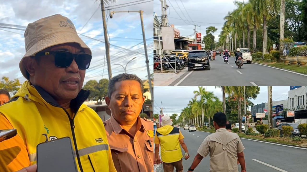 Kepala Dinas SDA dan Bina Marga Sultra, Pahri Yamsul didampingi Kabid Bina Marga, Harmunadin saat meninjau pekerjaan Jalan Made Sabara di Kota Kendari, yang kini telah memasuki tahap PHO. (FOTO: FAYSAL/MS)