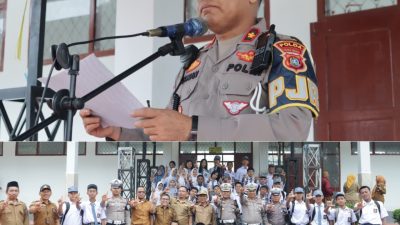 Kasat PJR Ditlantas Polda Sultra Jadi Irup Upacara Bendera di SMKN 2 Kendari