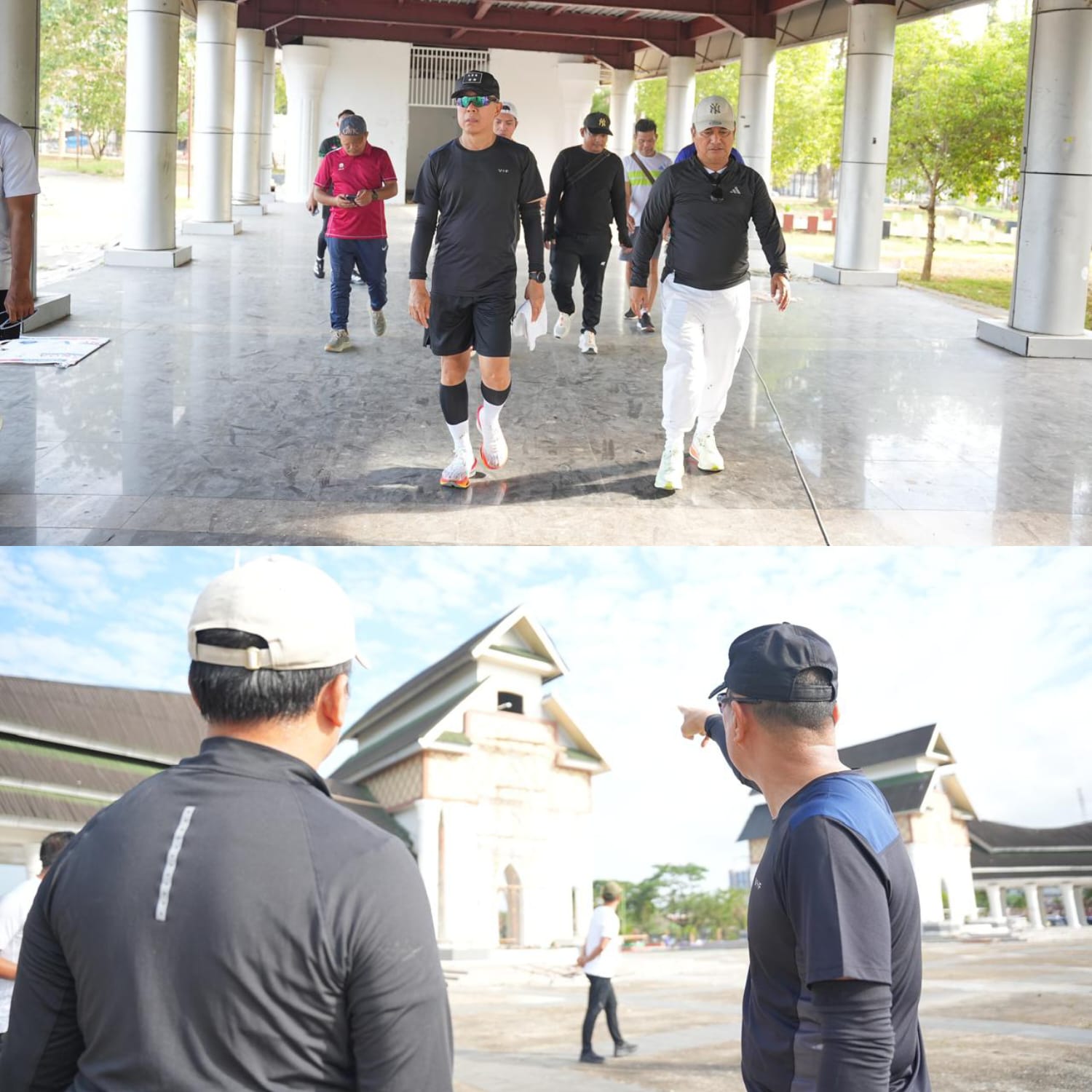 Gubernur Sultra, Andi Sumangerukka didampingi Kepala Dinas Cipta Karya, Bina Konstruksi, dan Tata Ruang Sultra, Martin Efendi Patulak saat meninjau lokasi pelaksanaan STQH Nasional 2025 di Eks MTQ Kendari. (Dok. Istimewa) 