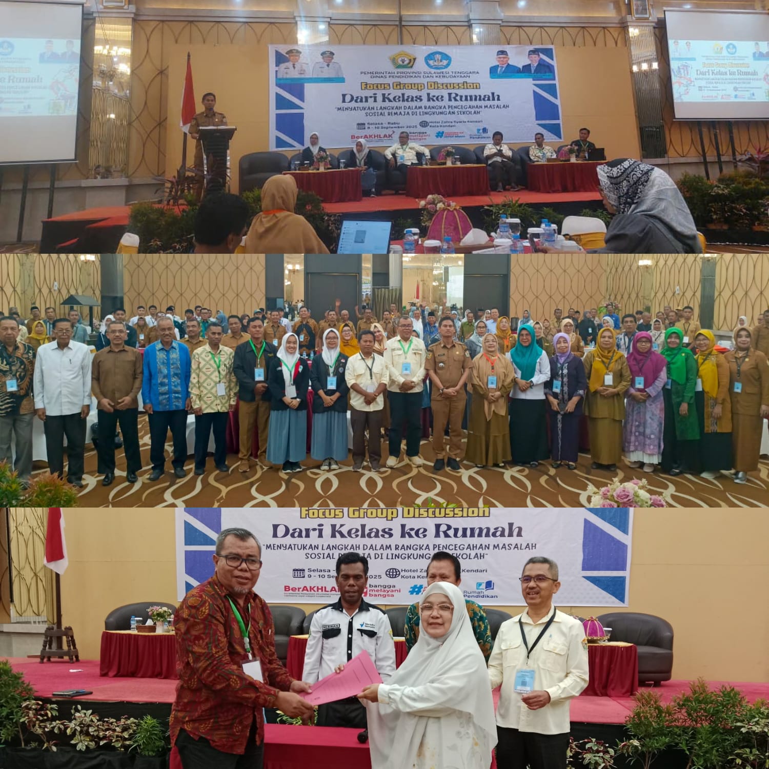 Dikbud Sultra saat menggelar FGD bertajuk “Dari Kelas ke Rumah: Menyatukan Langkah dalam Rangka Pencegahan Masalah Sosial Remaja di Lingkungan Sekolah” bertempat di Zahra Syariah Hotel Kendari.