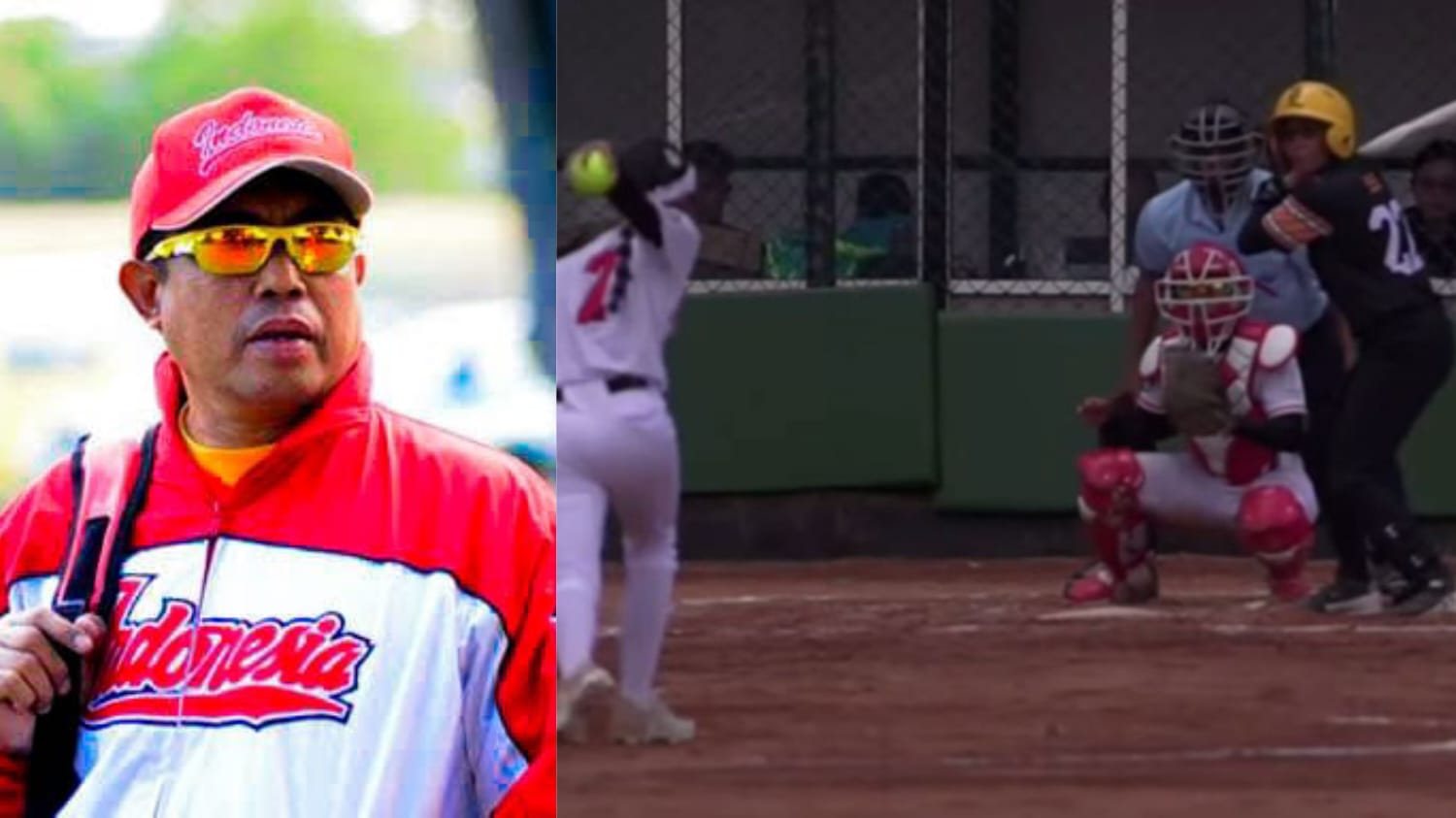 Ketua Pengprov Perbasasi Sultra, Pahri Yamsul (kiri) dan Tim Softball Lakidende Putri pada kejujuran Makassar Open 2025. (Dok. Istimewa)