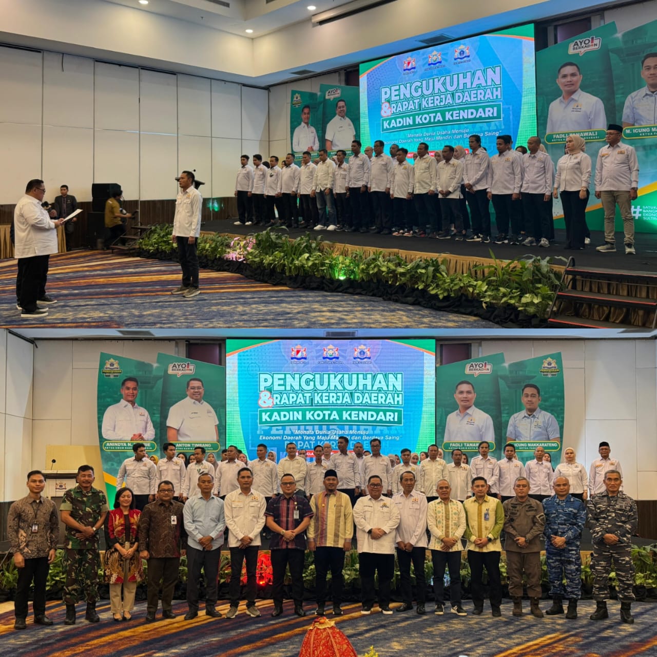 Ketua KADIN Sultra, Anton Timbang, secara resmi mengukuhkan Pengurus KADIN Kota Kendari periode 2024–2029 di Hotel Claro Kendari. (FOTO: FAYSAL/MS)