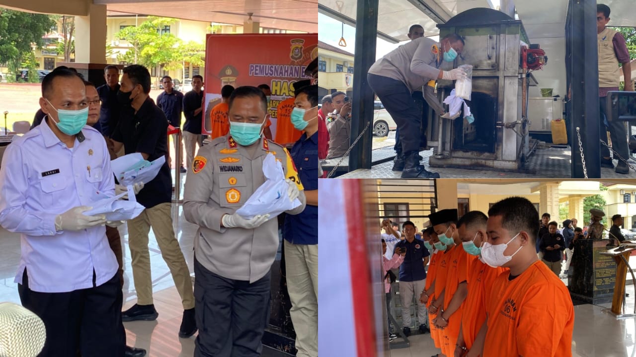Proses pemusnahan narkotika jenis sabu-sabu yang bertempat di Tribun Lapangan Presisi Mapolda Sultra. (Dok. Istimewa)