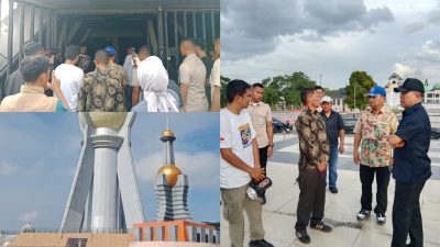 Gubernur Sultra, Andi Sumangerukka (ASR) saat meninjau langsung kondisi interior Tugu Eks MTQ Kendari. (FOTO: FAYSAL/MS)