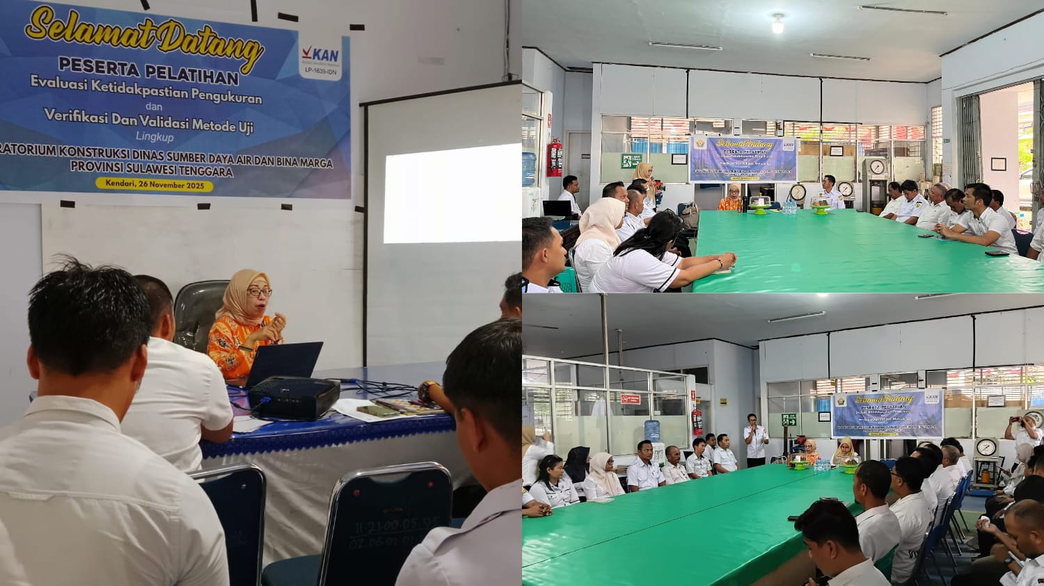 UPTD Laboratorium Konstruksi Dinas SDA dan Bina Marga Sultra saat menggelar pelatihan evaluasi ketidakpastian pengukuran serta verifikasi dan validasi metode uji.
