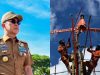 Kolase foto Gubernur Sultra, Andi Sumangerukka (kiri) (FOTO: Laode Kaharmin/Biro Adpim Sultra) dan petugas PLN saat melakukan pengerjaan kabel listrik (kanan). (Dok. Istimewa)