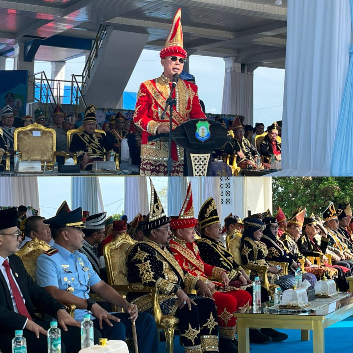 Gubernur Sultra, Andi Sumangerukka, saat memimpin upacara peringatan HUT ke-22 Kabupaten Bombana yang digelar di Eks MTQ Kasipute. (FOTO: FAYSAL/MS)