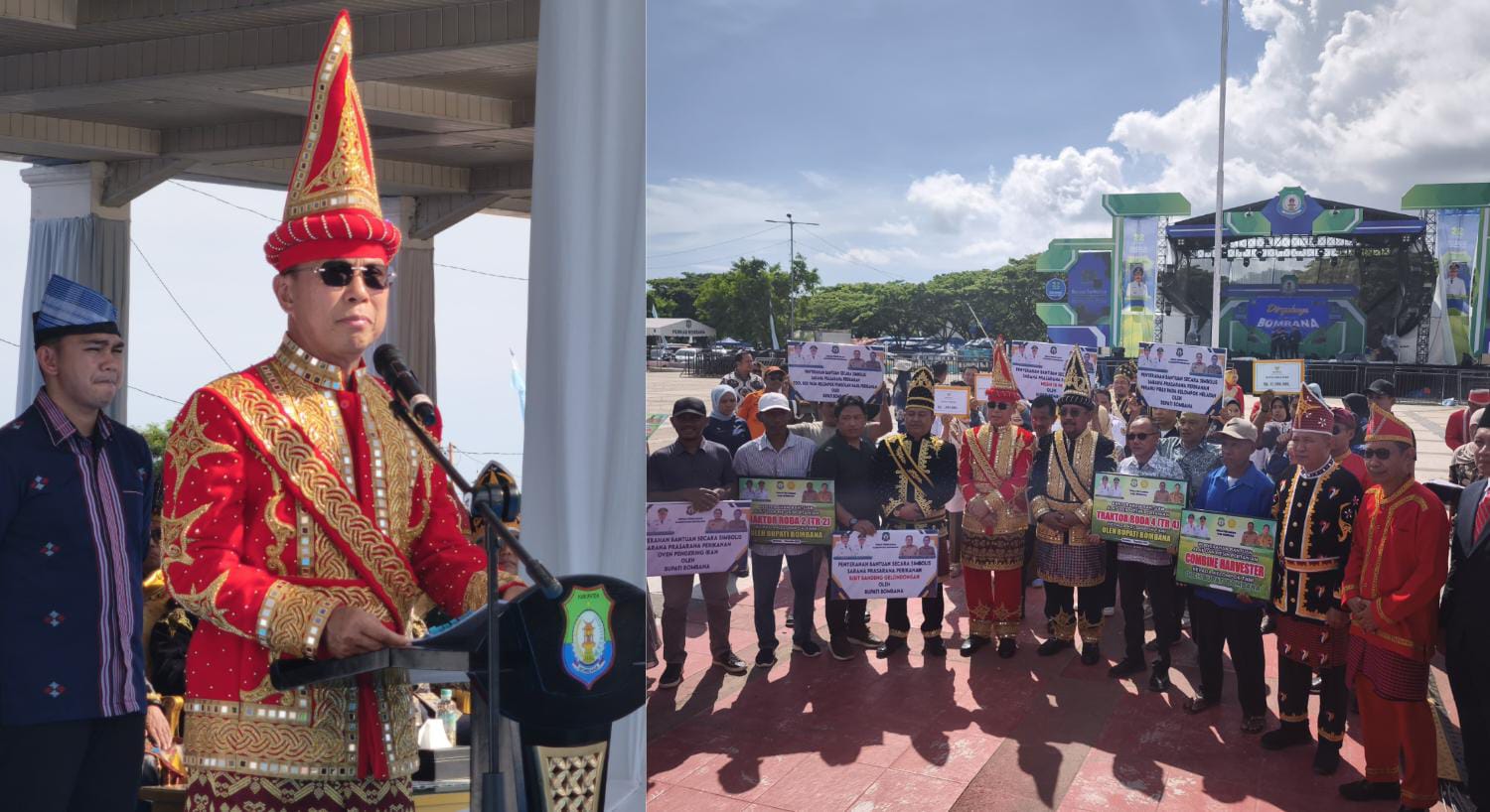 Gubernur Sultra, Andi Sumangerukka, saat menyalurkan bantuan alsintan kepada petani di Kabupaten Bombana. (FOTO: FAYSAL/MS)