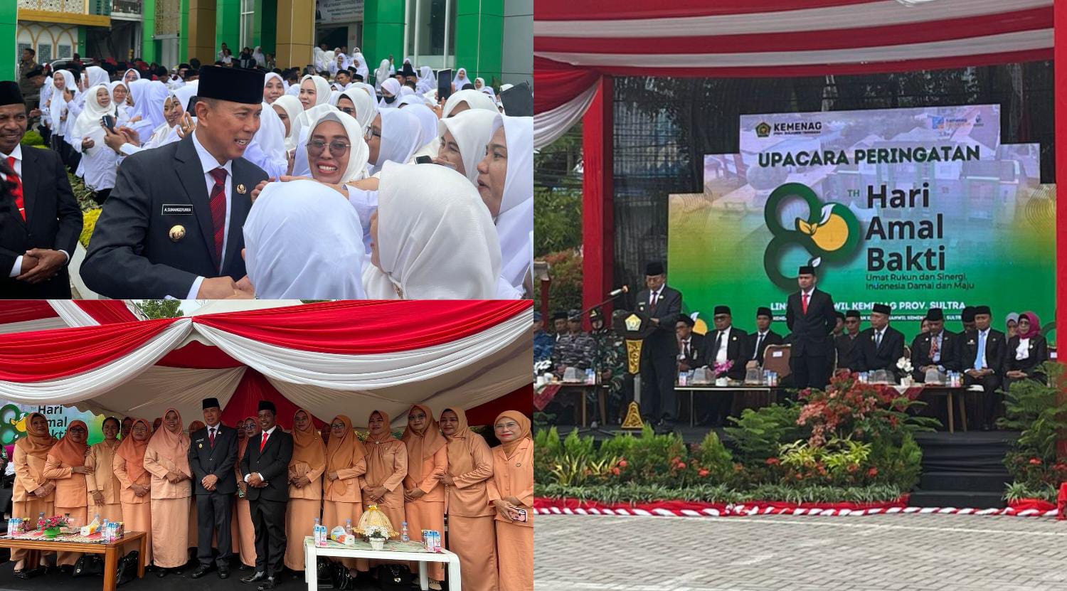Gubernur Sultra, Andi Sumangerukka, saat memimpin upacara peringatan HAB ke-80 Kementerian Agama Republik Indonesia Tahun 2026 yang digelar di halaman Kanwil Kemenag Provinsi Sulawesi Tenggara. (FOTO: FAYSAL/MS)